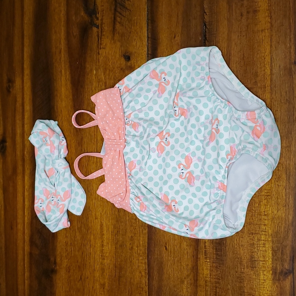 Flamingo Swimsuit and Headband, size 3-6M